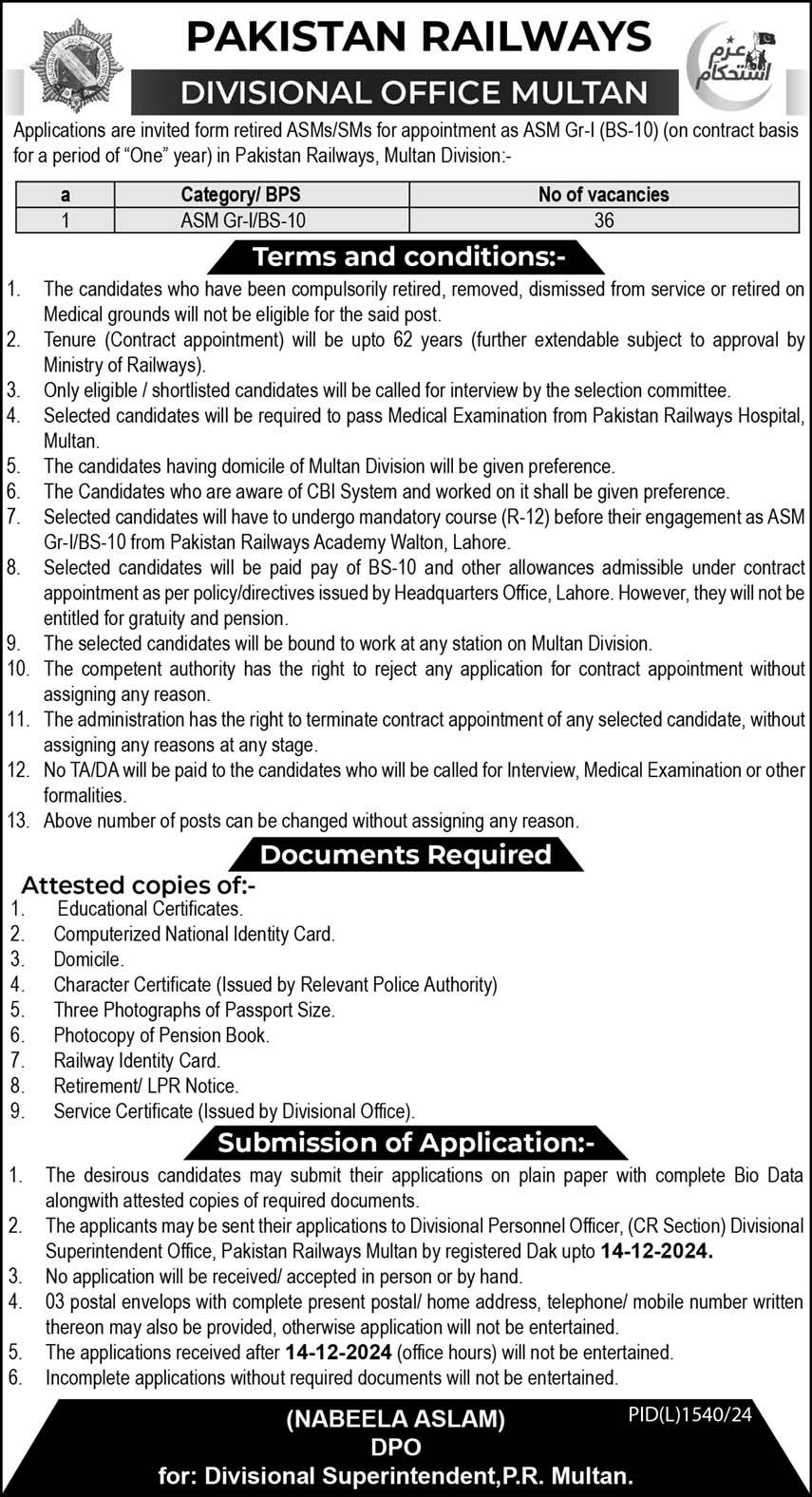 Jobs Announcement at Pakistan Railways Government 2024